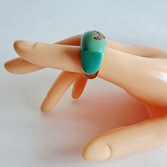 New Angelique de Paris Gold Plated Blue with Crystals Ring Size 6 - Picture 15 of 15